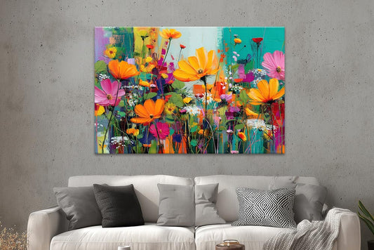Farbenfrohes Gemälde einer Blumenwiese