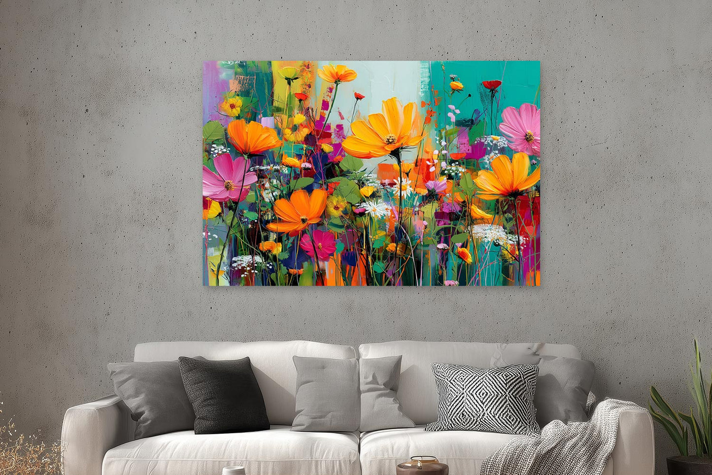 Farbenfrohes Gemälde einer Blumenwiese