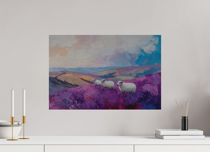 60 x 40 cm, Alu Dibond gebürstet Schafe in einer Heidelandschaft
