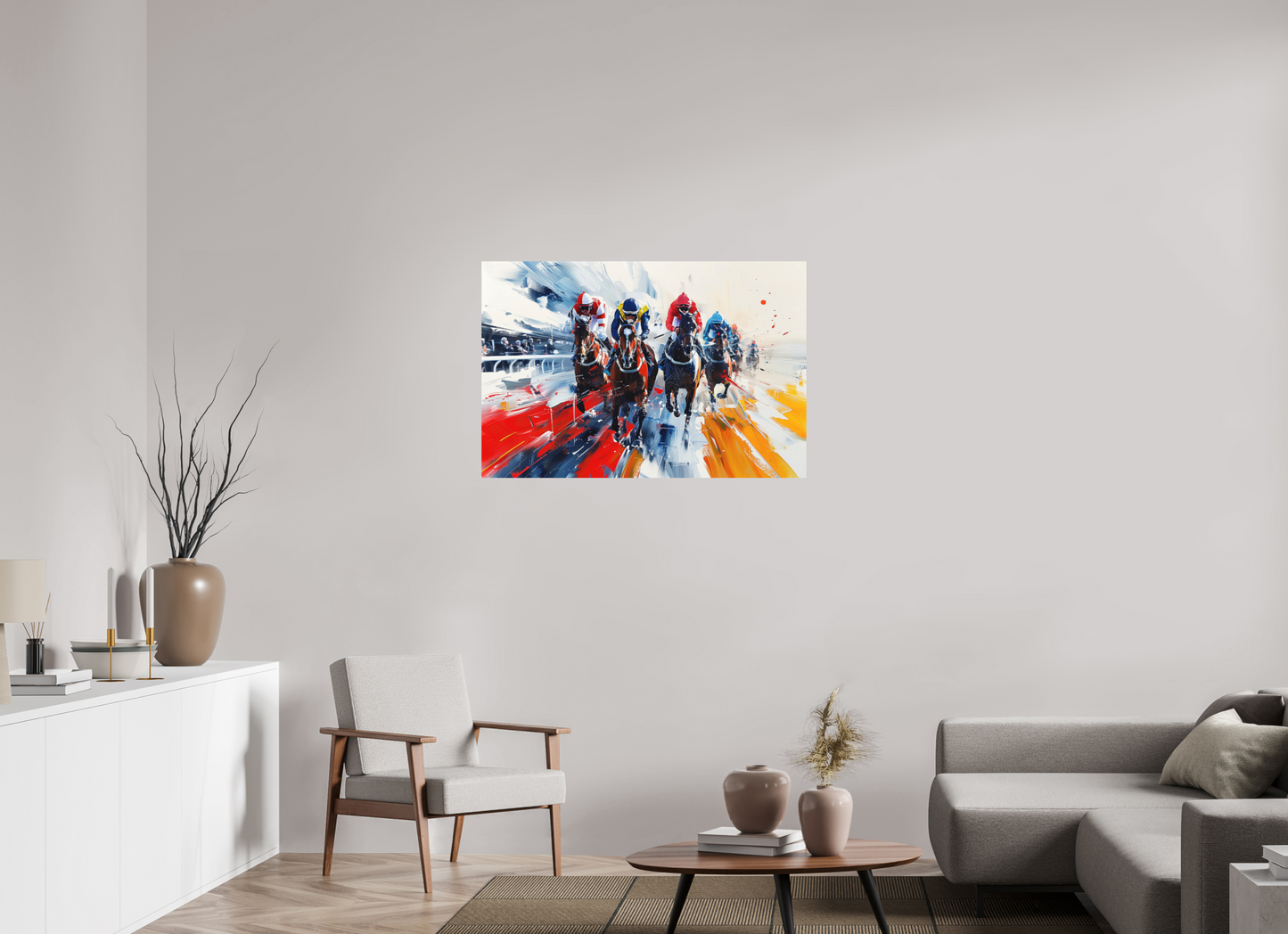 105 x 70 cm, Alu Dibond Pferderennen