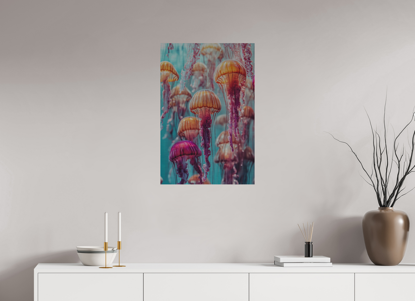 50 x 75 cm, Alu Dibond gebürstet Dekorative Quallen