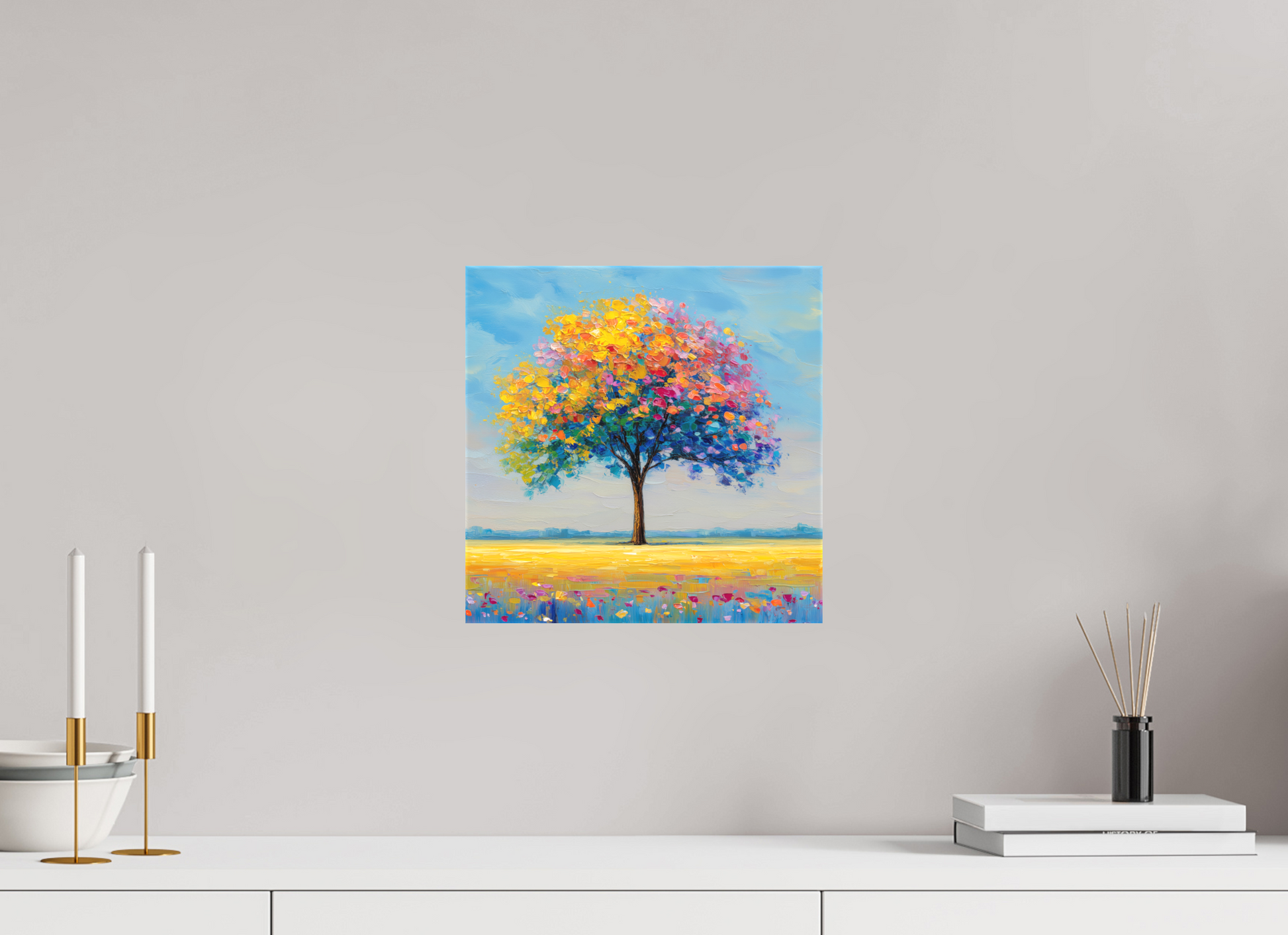 30 x 30 cm, Leinwand Baum mit bunten Blättern