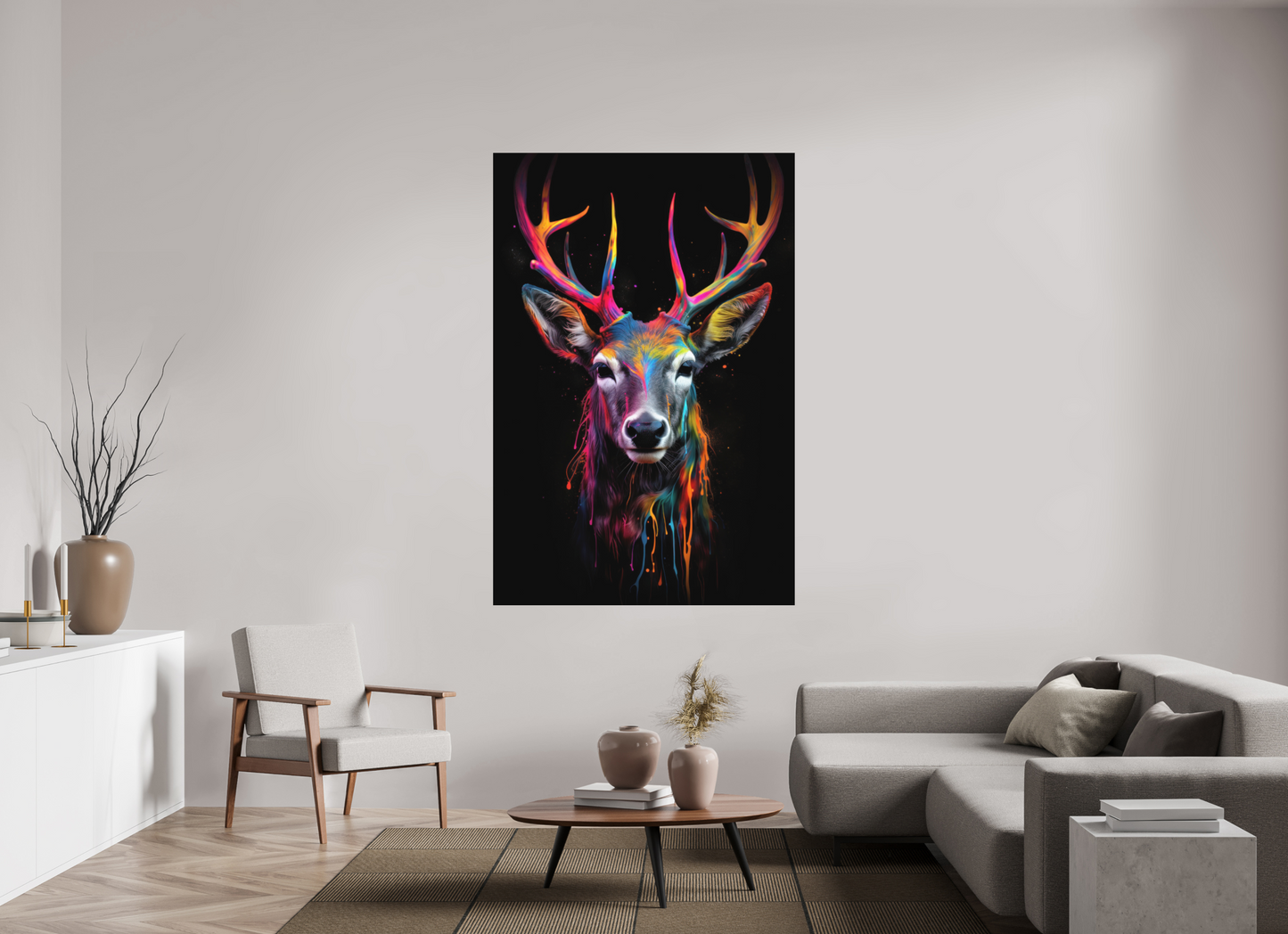 120 x 180 cm, Forex Bunter Hirsch in Neon-Farben