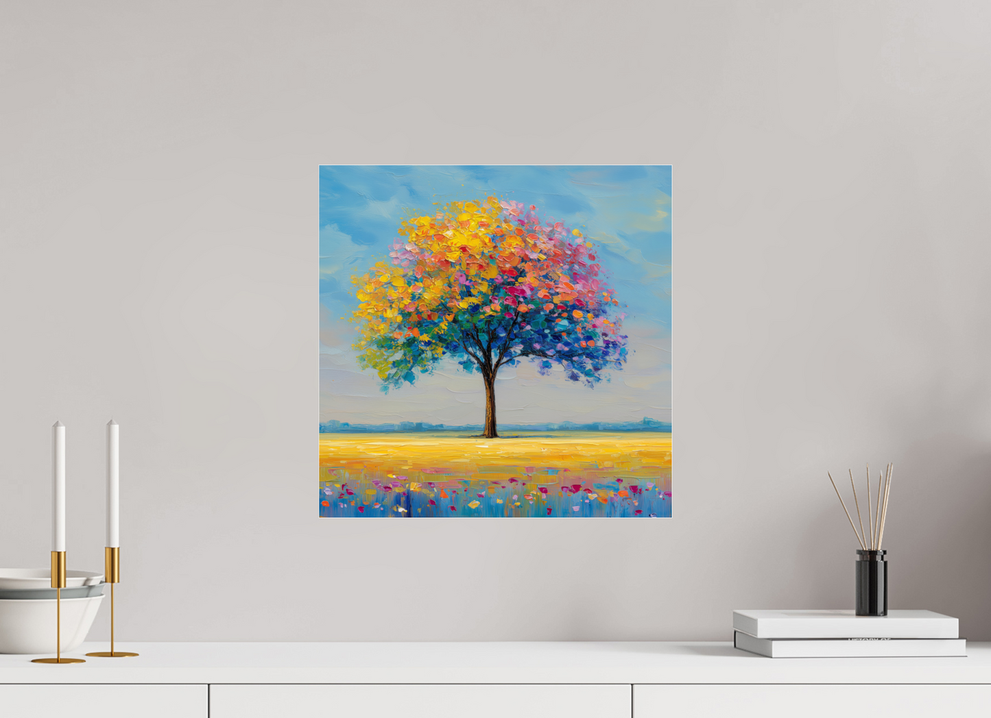 40 x 40 cm, Acrylglas Baum mit bunten Blättern
