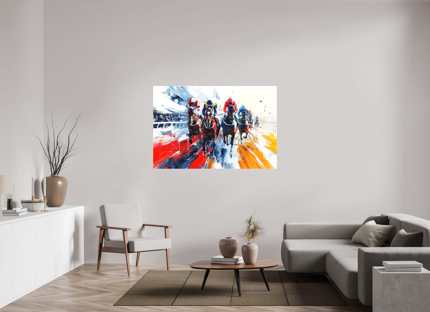 150 x 100 cm, Leinwand Pferderennen