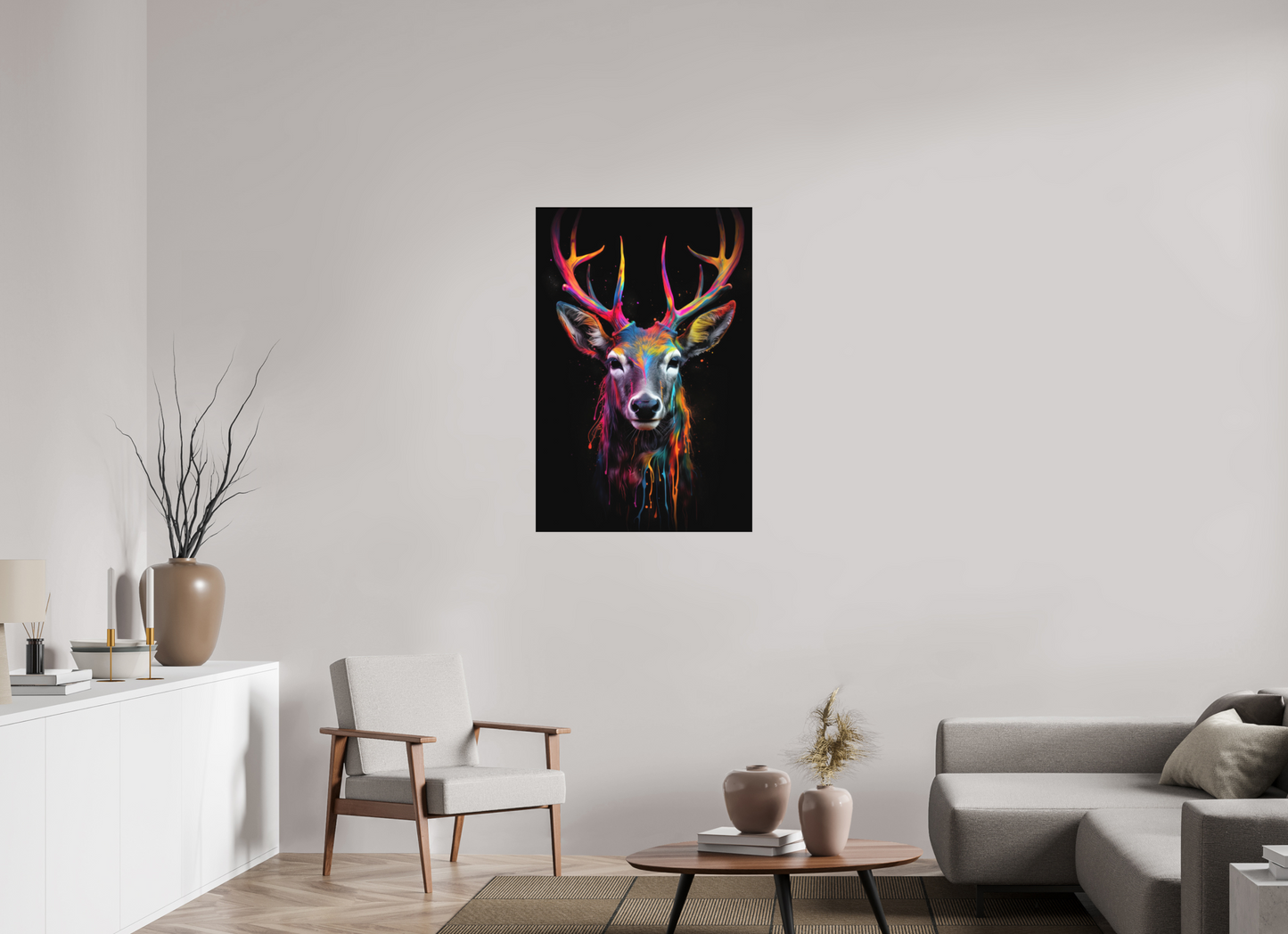 70 x 105 cm, Forex Bunter Hirsch in Neon-Farben