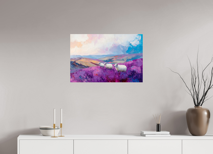 75 x 50 cm, Acrylglas Schafe in einer Heidelandschaft