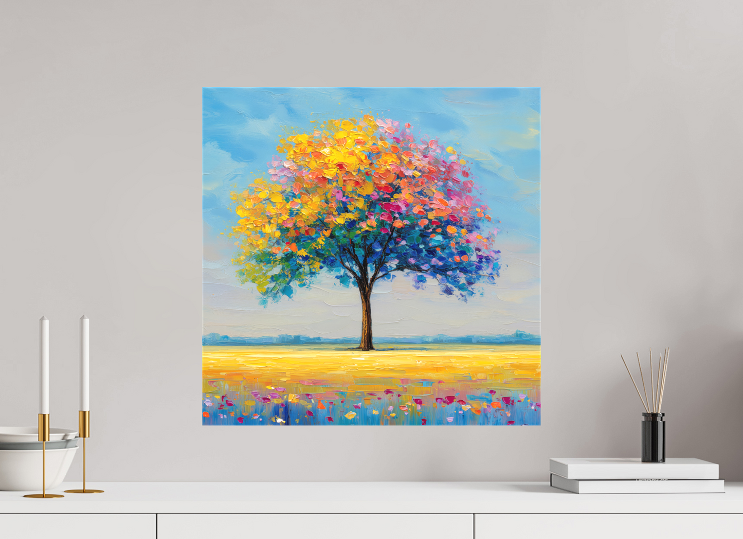 50 x 50 cm, Leinwand Baum mit bunten Blättern