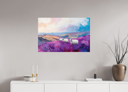 90 x 60 cm, Poster Schafe in einer Heidelandschaft