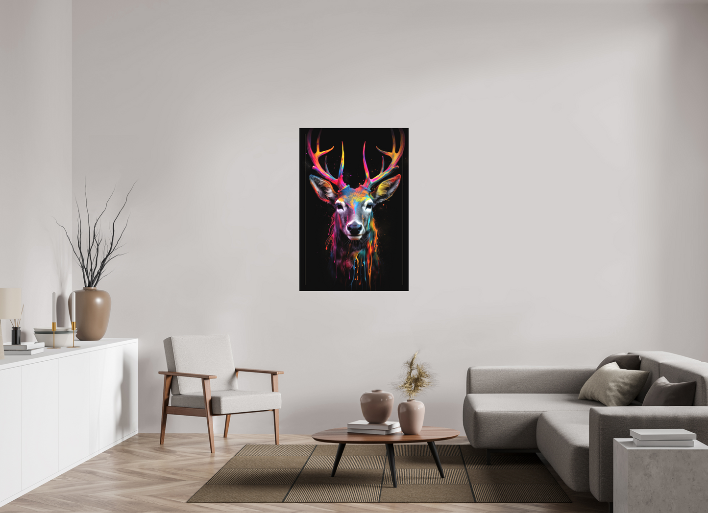 80 x 120 cm, Leinwand Bunter Hirsch in Neon-Farben