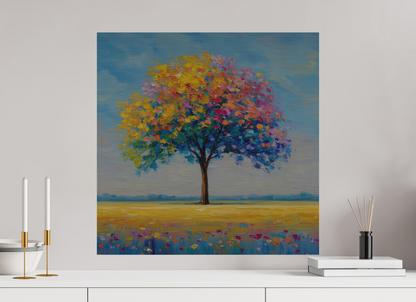 60 x 60 cm, Alu Dibond gebürstet Baum mit bunten Blättern