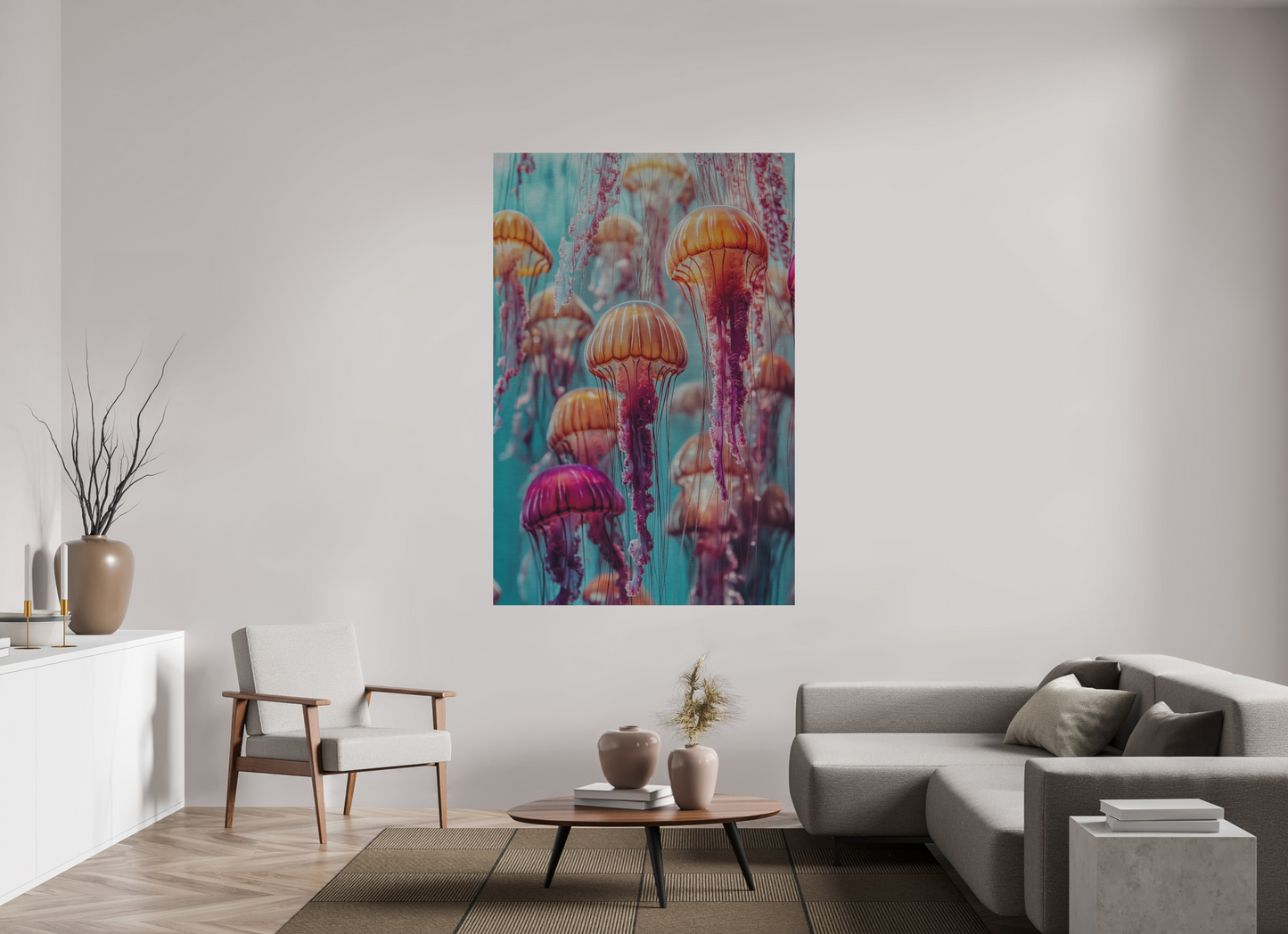 120 x 180 cm, Alu Dibond gebürstet Dekorative Quallen