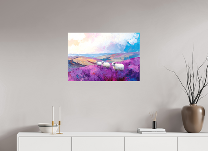 75 x 50 cm, Leinwand Schafe in einer Heidelandschaft