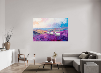 180 x 120 cm, Acrylglas Schafe in einer Heidelandschaft