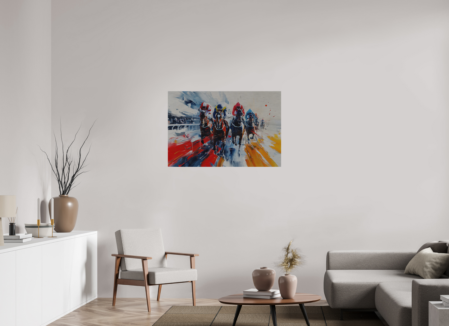 105 x 70 cm, Alu Dibond gebürstet Pferderennen
