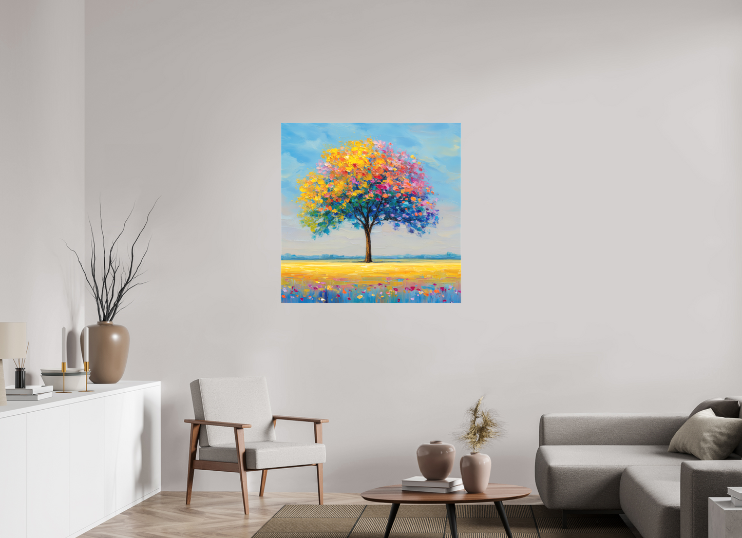 100 x 100 cm, Leinwand Baum mit bunten Blättern