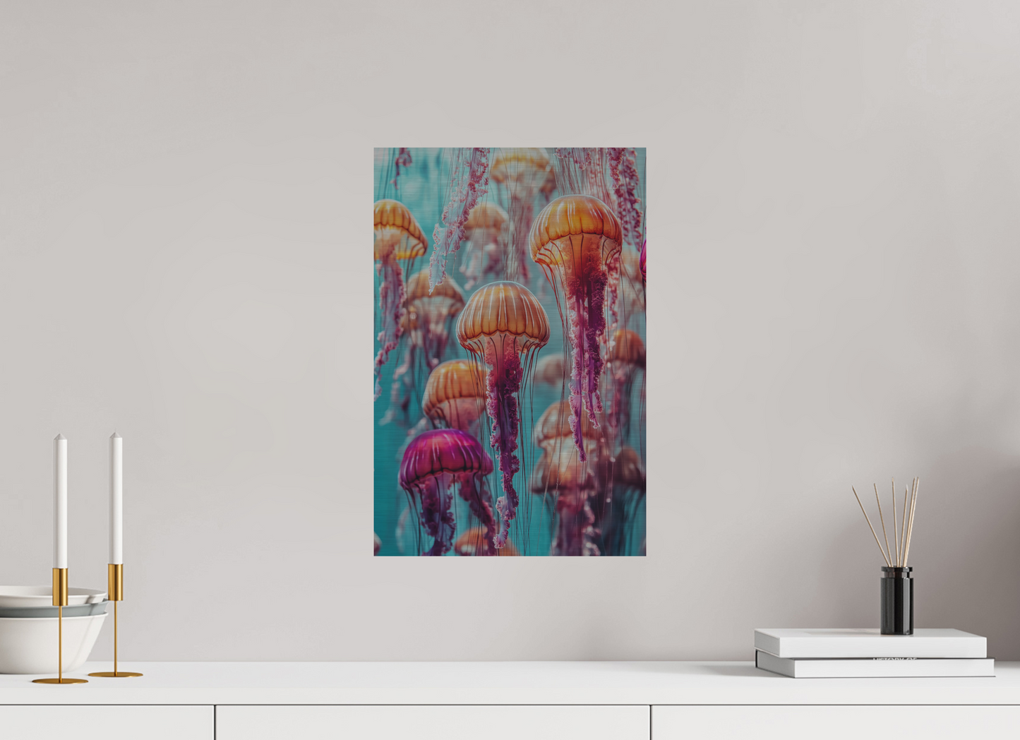 30 x 45 cm, Alu Dibond gebürstet Dekorative Quallen