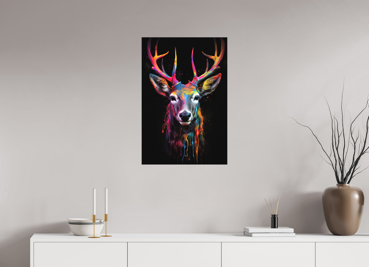 50 x 75 cm, Leinwand Bunter Hirsch in Neon-Farben