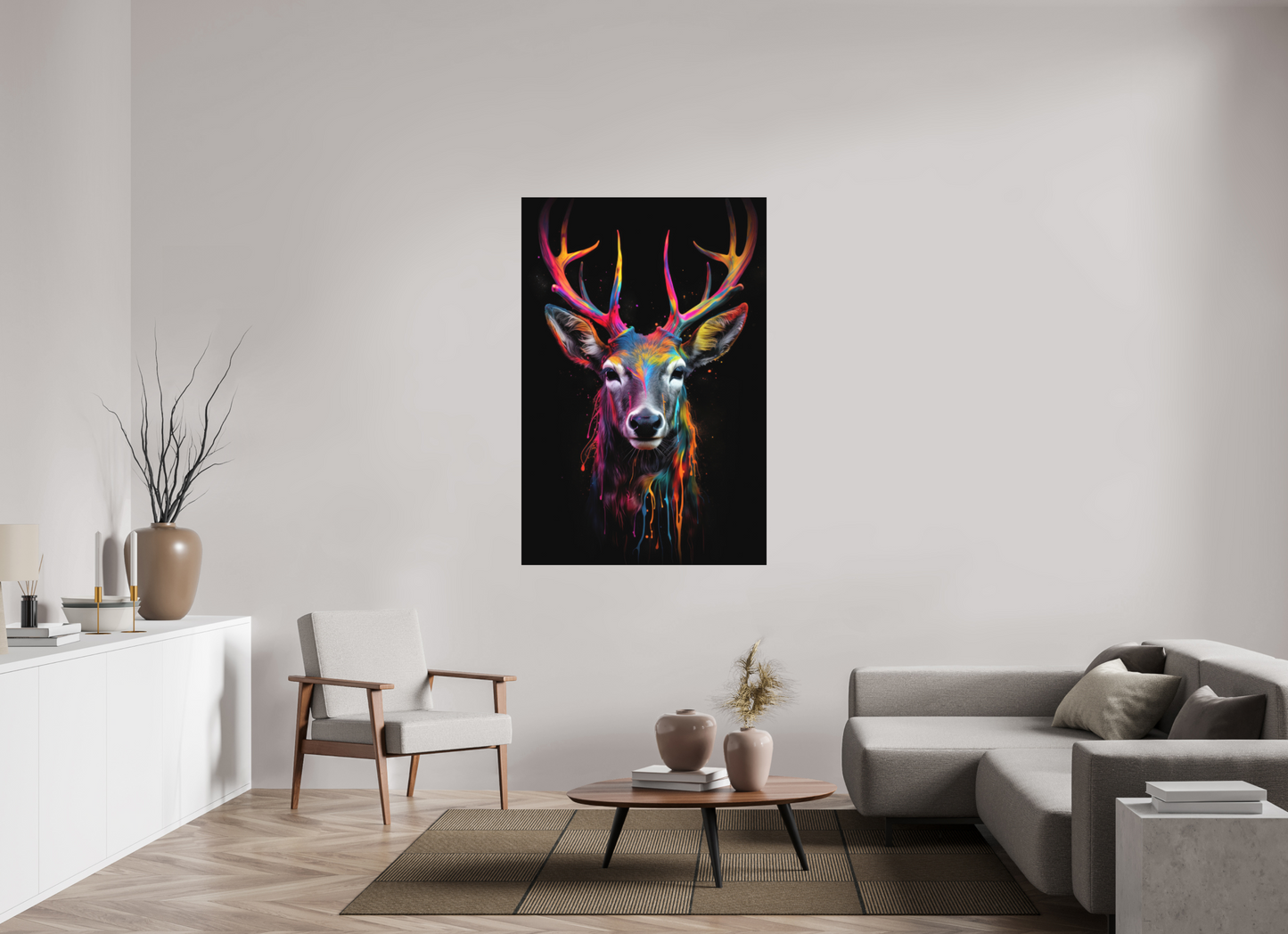 100 x 150 cm, Alu Dibond Bunter Hirsch in Neon-Farben