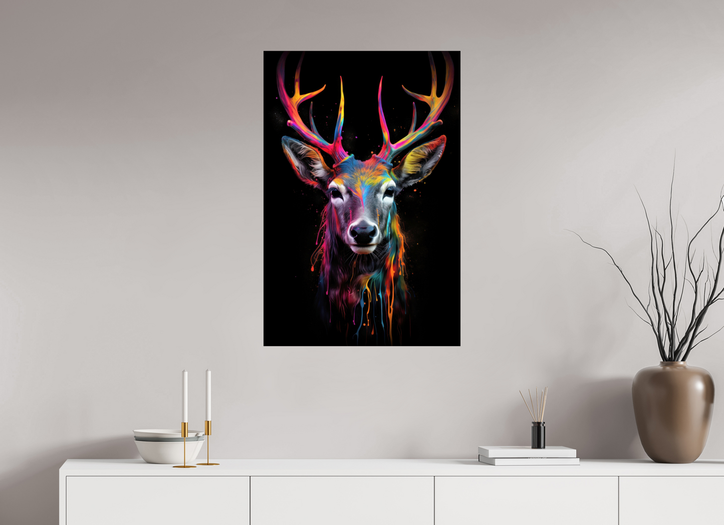 60 x 90 cm, ChromaLuxe HD Bunter Hirsch in Neon-Farben