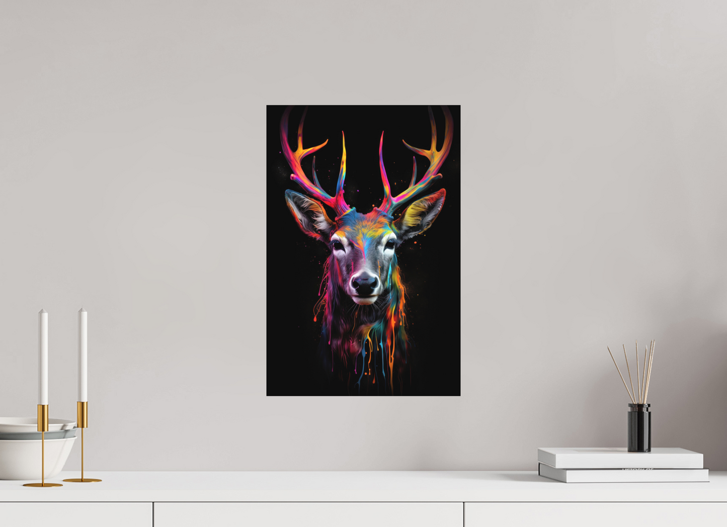 30 x 45 cm, Forex Bunter Hirsch in Neon-Farben