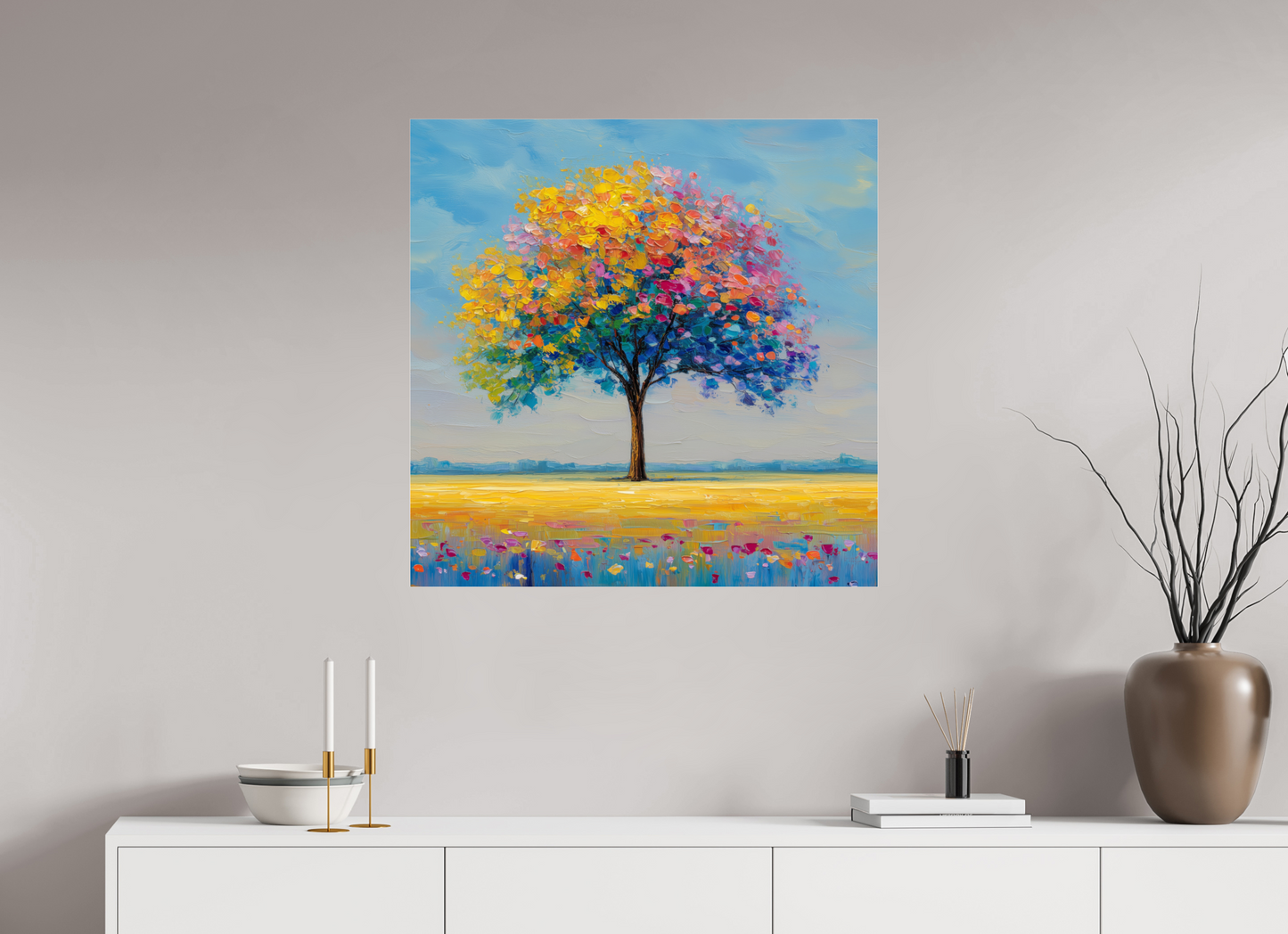 80 x 80 cm, Acrylglas Baum mit bunten Blättern