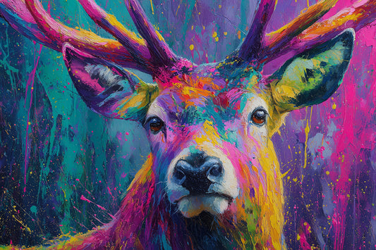 Modernes Hirsch Pop Art Gemälde als Kunstdruck.  Jetzt bestellen als Wandbild auf Leinwand, Alu-Dibond, Acrylglas oder als Poster.