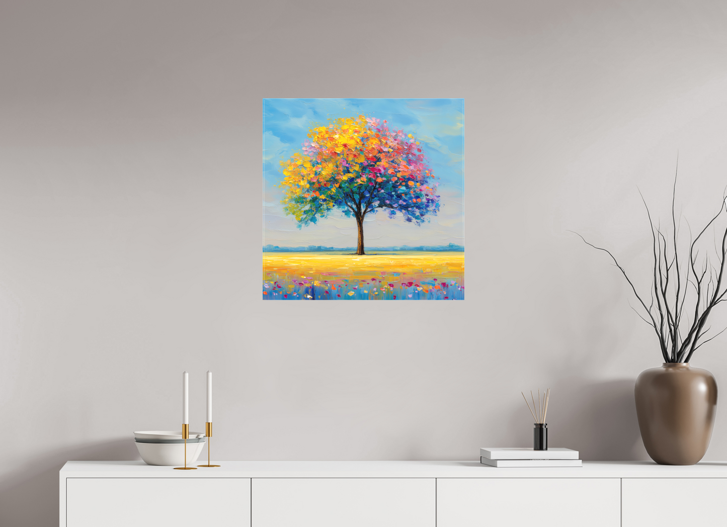 60 x 60 cm, Leinwand Baum mit bunten Blättern