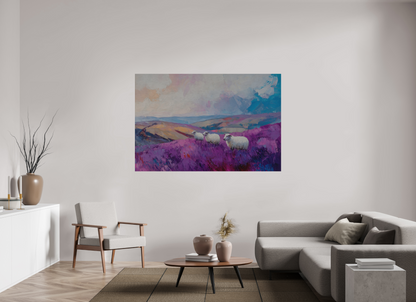 180 x 120 cm, Alu Dibond gebürstet Schafe in einer Heidelandschaft