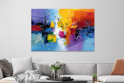 Abstraktes, farbenfrohes Gemälde im modernen Action-Painting-Stil als hochwertiger Kunstdruck hinter 2mm Acrylglas auf Alu-Dibond.
