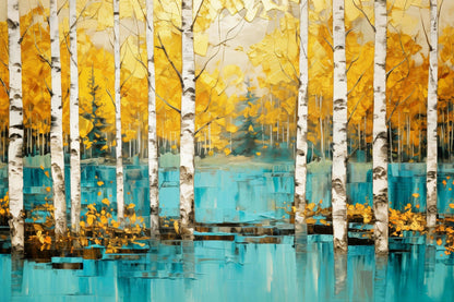 Birkenwald - Modernes Wandbild als Kunstdruck auf Leinwand, hinter Acrylglas oder auf Alu-Dibond.