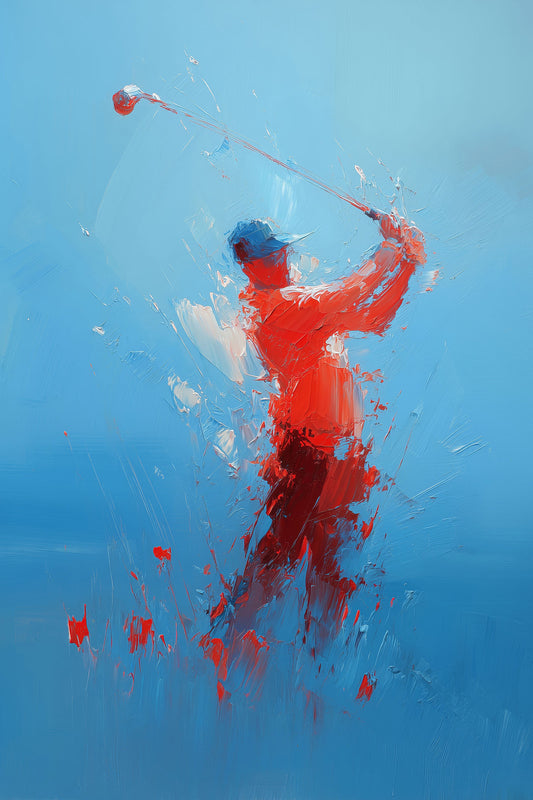 Dynamisches Golf-Motiv im modernen expressiven Stil als hochwertiger Kunstdruck auf Leinwand, Alu-Dibond oder hinter Acrylglas online kaufen.