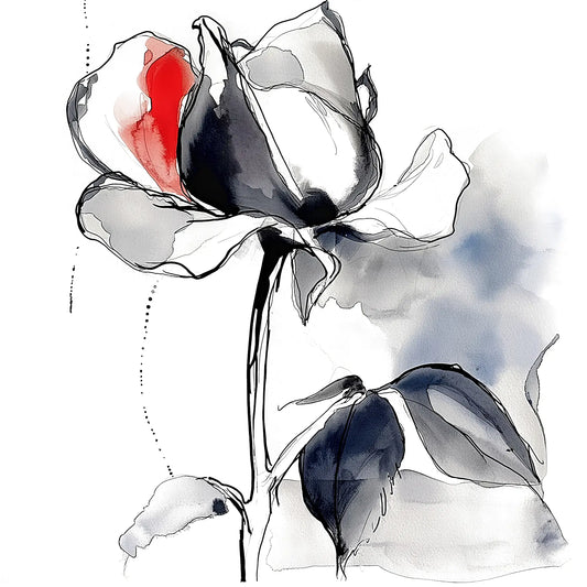 Stilvolles Rosenmotiv im Stil einer Illustration als hochwertiger Kunstdruck auf Leinwand, Alu-Dibond oder hinter Acrylglas.