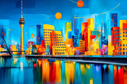 Modernes abstraktes Düsseldorf Gemälde als Kunstdruck. Hochwertiges Wandbild auf Leinwnd, Alu-Dibond, hinter Acrylglas, oder als Poster.