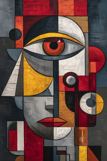 Abstraktes geometrisches gesicht - Modernes Wandbild Gemälde als Kunstdruck auf Leinwand, Alu-Dibond oder hinter Acrylglas.