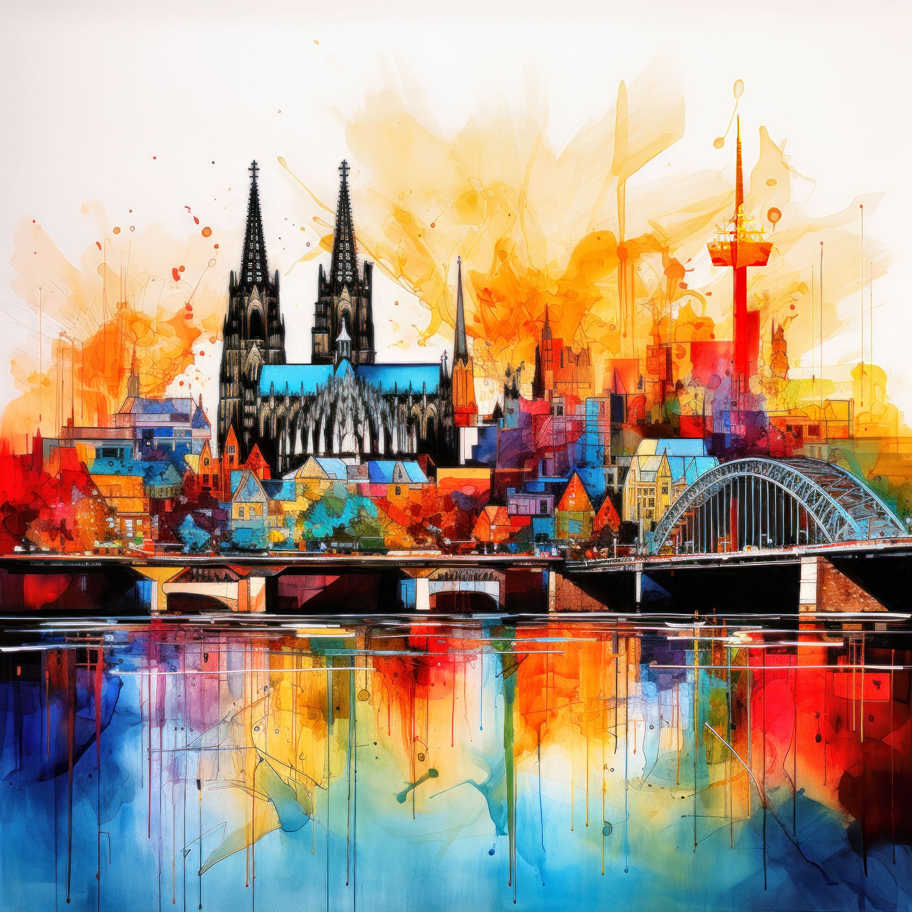 Abstrakte Köln Illustration als hochwertiger Kunstdruck auf Leinwand, Alu-Dibond oder hinter Acrylglas. Modernes Wandbild vom Kölner Dom kaufen.