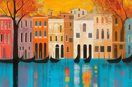 Modernes  abstraktes Venedig Wandbild im Stil eines Gemäldes als hochwertiger Kunstdruck auf Leinwand, Alu-Dibond oder hinter Acrylglas.