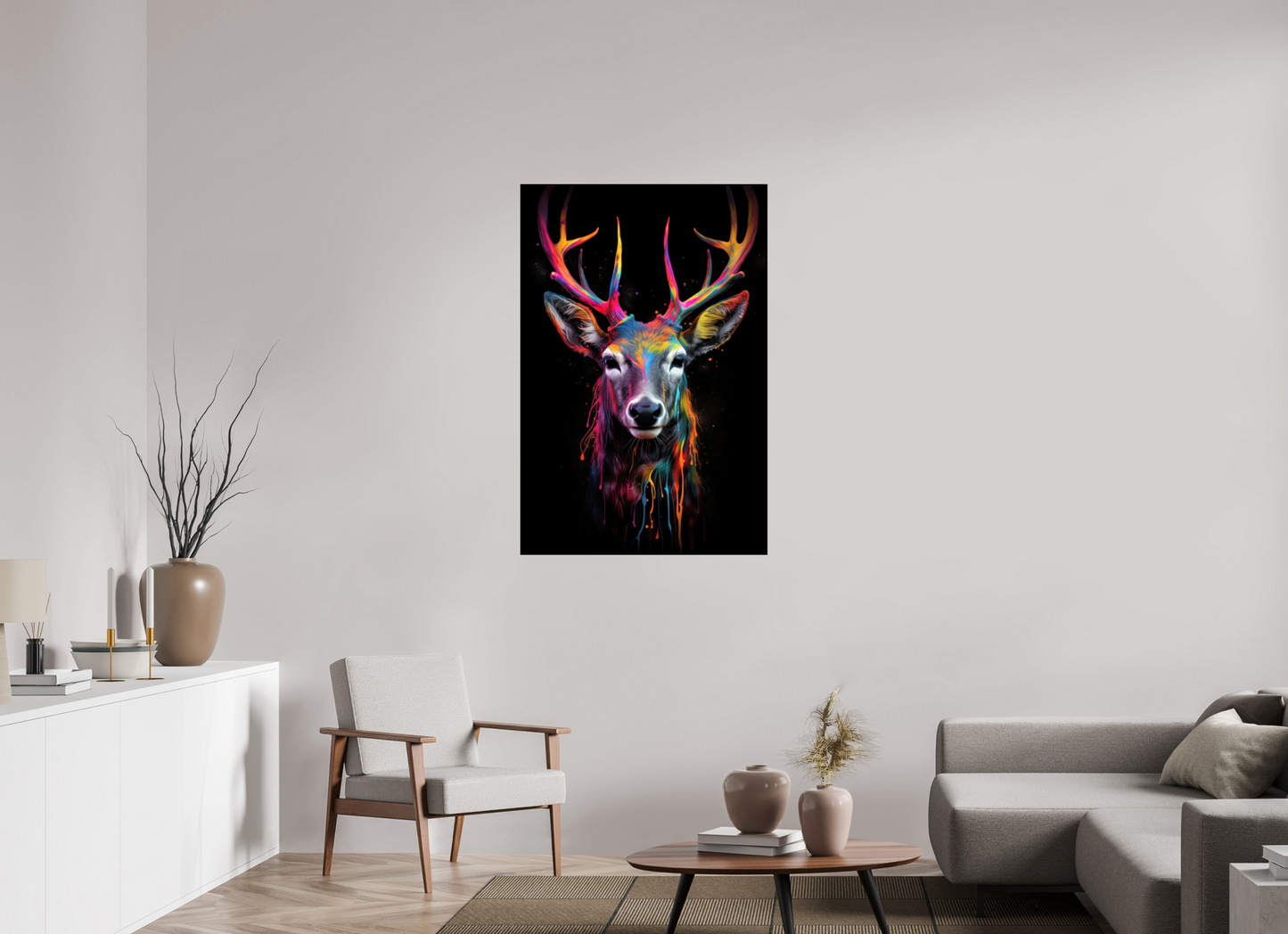 80 x 120 cm, Acrylglas Bunter Hirsch in Neon-Farben