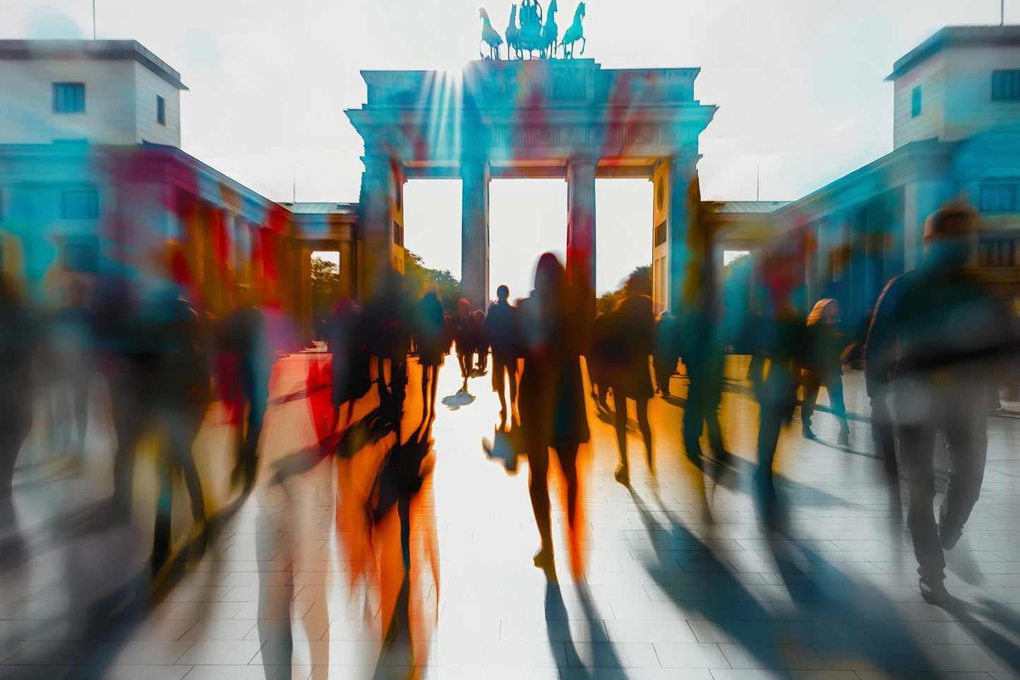 Brandenburger Tor in Berlin im Stil einer kreativen Fotografie mit Bewegungsunschärfe. Erhältlich als Kunstdruck auf Leinwand, Alu-Dibond oder hinter Acrylglas.