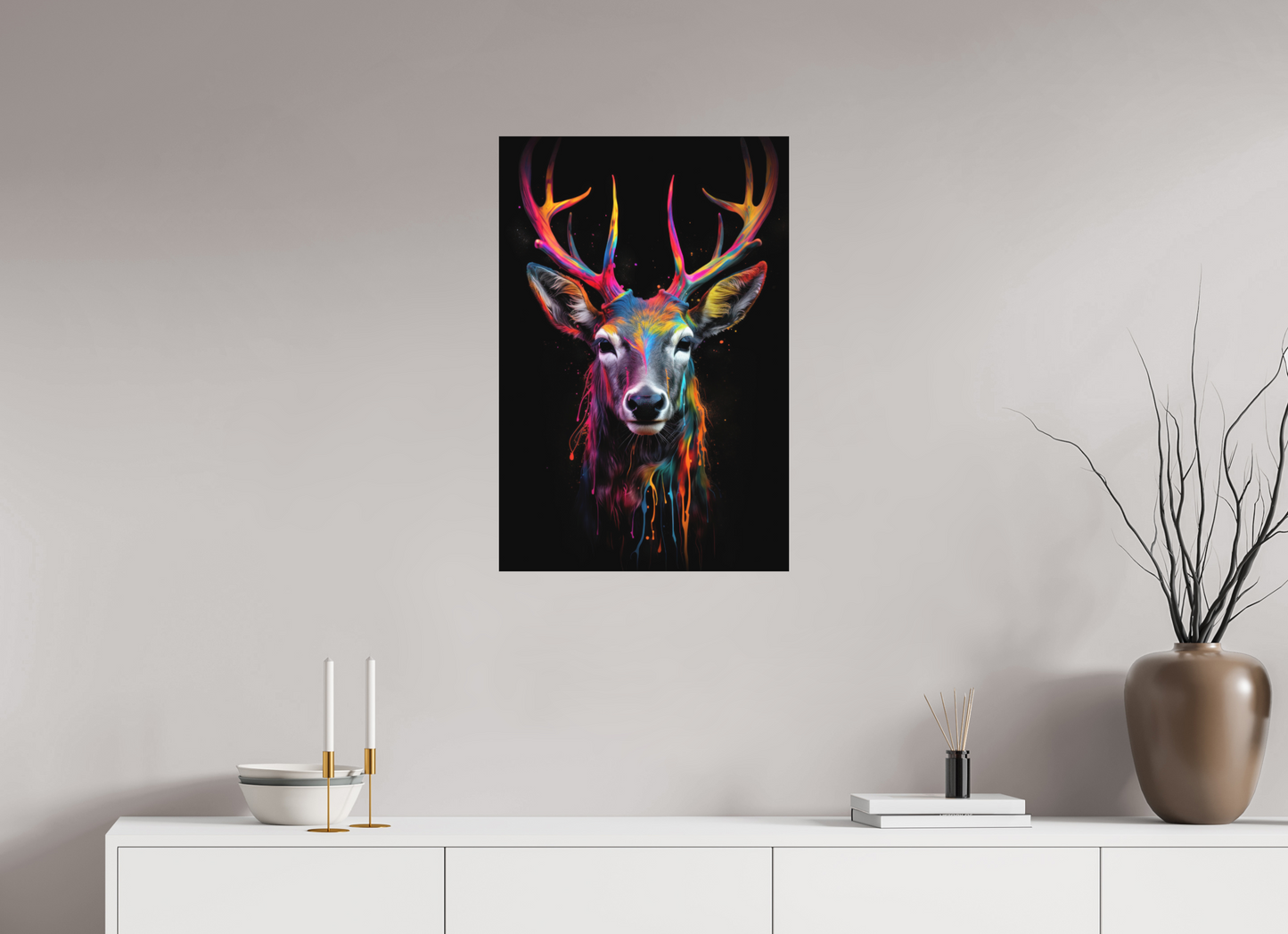 50 x 75 cm, Poster Bunter Hirsch in Neon-Farben