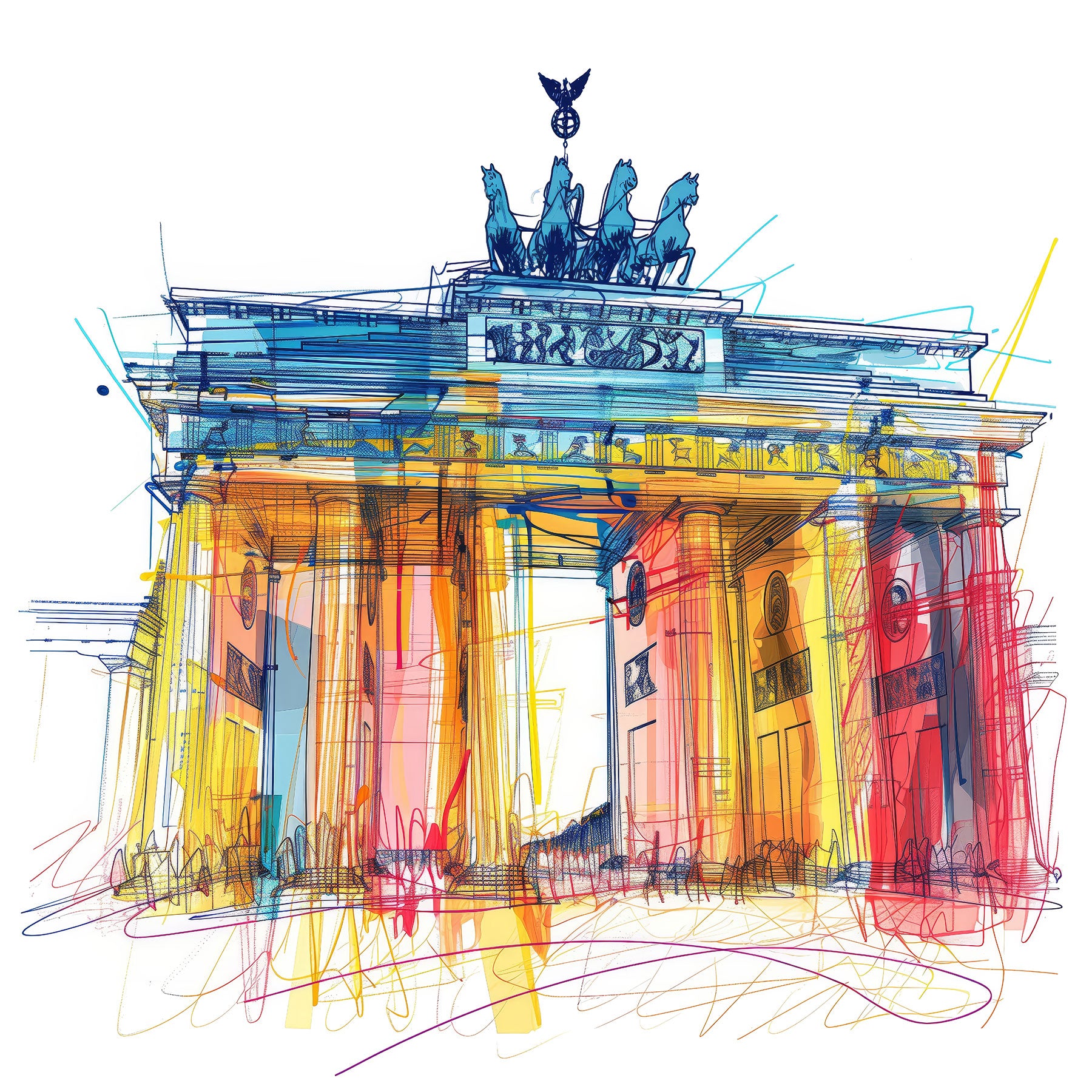 Modernes Berlin-Motiv in dynamischer, farbintensiver Skizzen-Optik zeigt. Hochwertiger Kunstdruck auf Leinwand, Alu-Dibond, hinter Acrylglas oder als Poster.