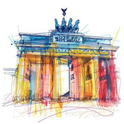 Modernes Berlin-Motiv in dynamischer, farbintensiver Skizzen-Optik zeigt. Hochwertiger Kunstdruck auf Leinwand, Alu-Dibond, hinter Acrylglas oder als Poster.