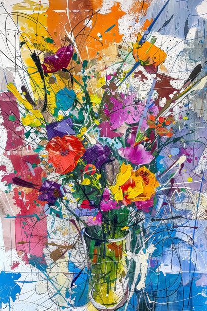 Modernes Blumen-Motiv im Stil eines abstrakten Gemäldes als hochwertiger Kunstdruck auf Leinwand, Alu-Dibond, hinter Acrylglas oder als Poster.