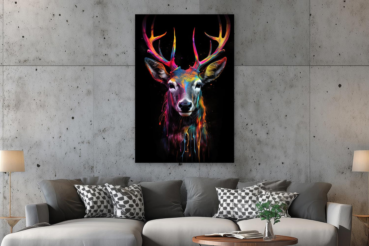 Bunter Hirsch in Neon-Farben
