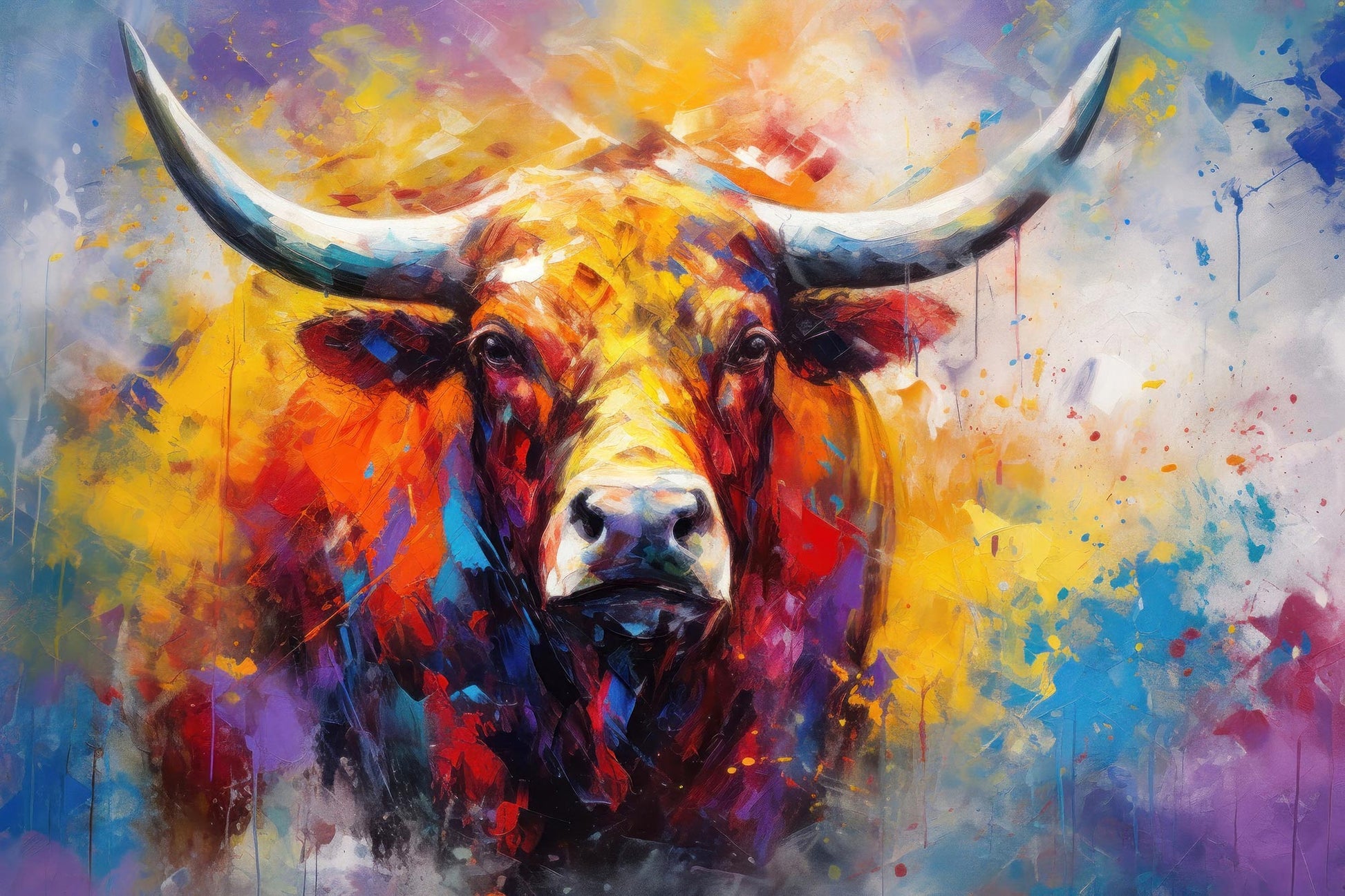 Stier Motiv im Stil eines expressionistischen Gemäldes als hochwertiger Kunstdruck auf Leinwand, Alu-Dibond oder hinter Acrylglas online kaufen.