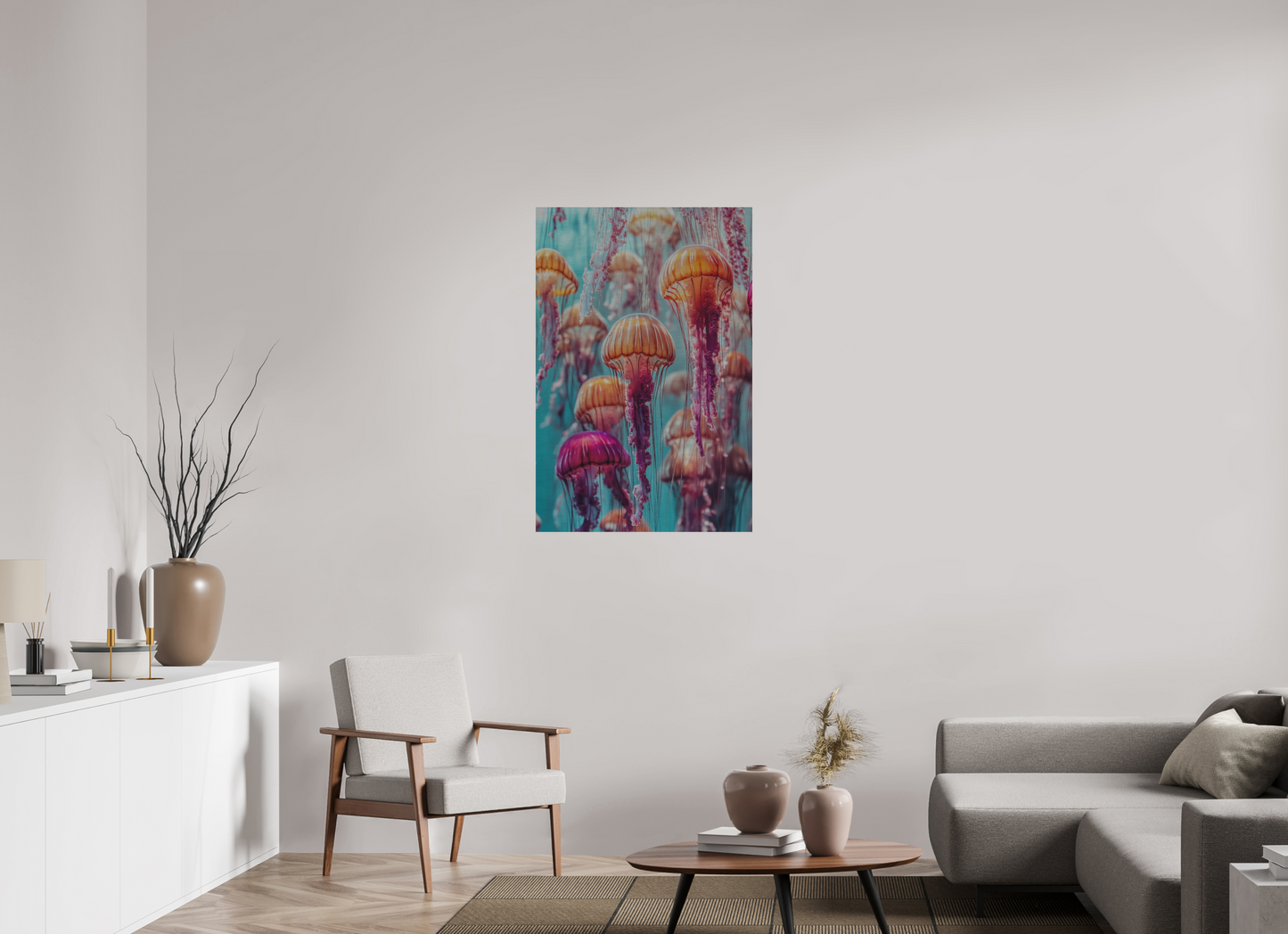 70 x 105 cm, Alu Dibond gebürstet Dekorative Quallen