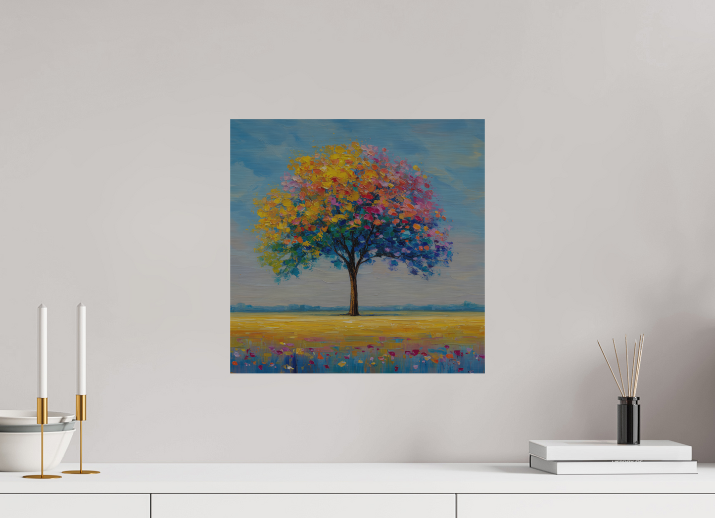 40 x 40 cm, Alu Dibond gebürstet Baum mit bunten Blättern