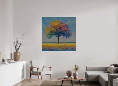 120 x 120 cm, Alu Dibond gebürstet Baum mit bunten Blättern