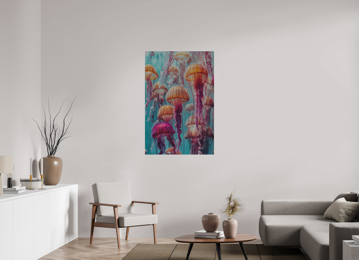 80 x 120 cm, Alu Dibond gebürstet Dekorative Quallen