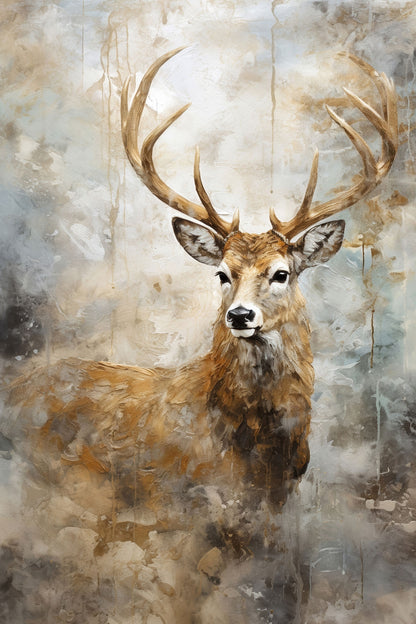 Majestätisches Hirsch Gemälde im abstrakten Expressionismus-Stil als hochwertiger Kunstdruck. Jetzt auf Leinwand, hinter Acrylglas oder Alu-Dibond kaufen.